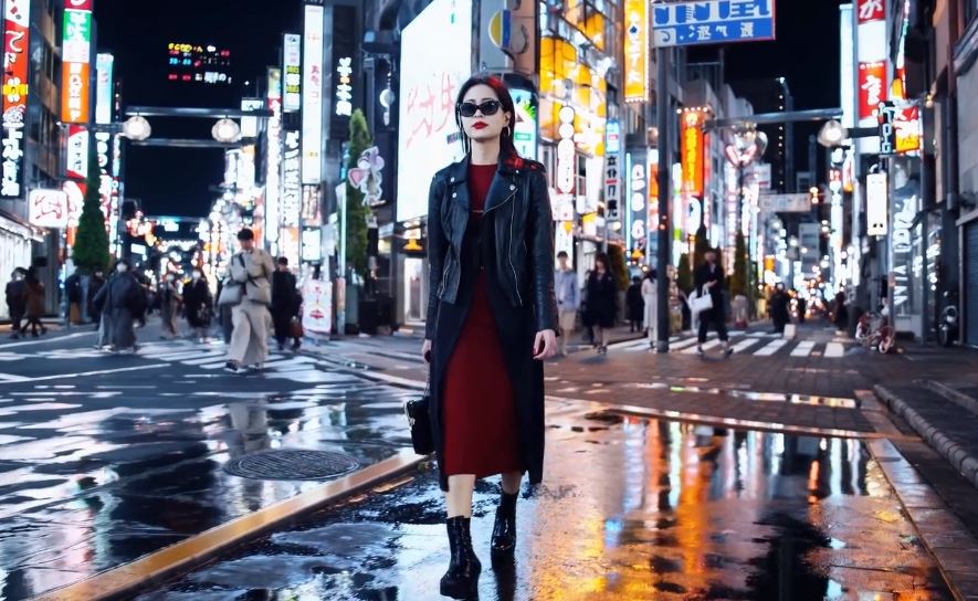 Sora AI Video - Image of Woman walking in Tokyo nightlife